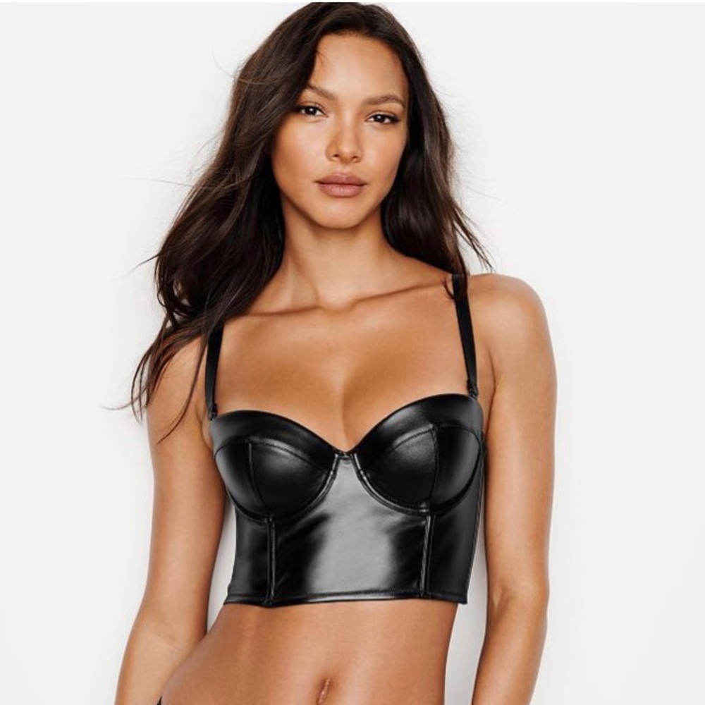 VS Faux Leather Longline Bra Top Balconet Bustier - Picture 8 of 8